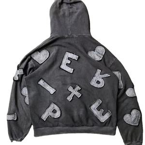 Applique personnalisée Patch sweat à capuche hommes en détresse lavage à l'acide pull surdimensionné 100% coton poids lourd goutte épaule Style - Product Image 3