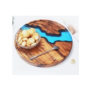 Plateau de service en bois de forme ronde en gros pour la décoration de table Plateau de service en bois imprimé pour la maison Restaurant Hôtel - Product Image 2