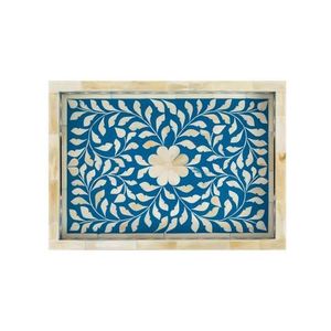 ASSISTANT PLATEAU Plateau de service fait à la main Incrustation d'os de luxe Ramadan Petit déjeuner Nourriture Fruits Café Thé Plateau décoratif à bas - Product Image 1