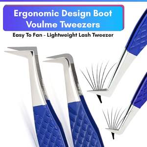 Meilleure vente pince à épiler pour extension de cils Pince à épiler à pointe en fibre Pince à épiler à 45 degrés avec poignée en diamant Outil à cils à pointe droite - Product Image 3