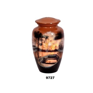 Stylish Boat River Nature Aluminium Adult Cremation Urn for Human Ashes Adult 200 Lbs Metal Funeral Urns With Free <b>Velvet</b> <b>Bag</b> - Product Image 1