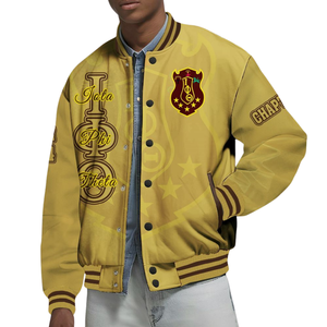 Iota Phi Theta Brown Gold Greek 1963 Varsity Jacket Letterman Fraternity Apparel Premium Classic University Outerwear - Product Image 4