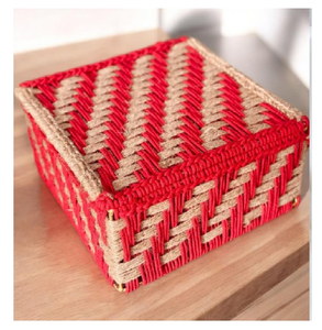 Best Quality Red Square Cotton Jute Gift <b>Hamper</b> <b>Basket</b> <b>with</b> <b>Lid</b> Multipurpose Storage Organizer Box Handmade in India - Product Image 1