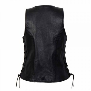 Silo Sports Original gilet femme en cuir de vachette noir grande taille sans manches poches zippées latérales gilet de moto chauffant d'hiver - Product Image 6