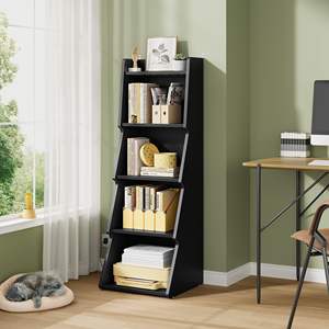 Estantería de Estilo Nórdico de 5 Niveles <span class=keywords><strong>con</strong></span> Luces LED, Estantería Decorativa Inclinada para Sala de Estar, Librería de Madera - Product Image 3