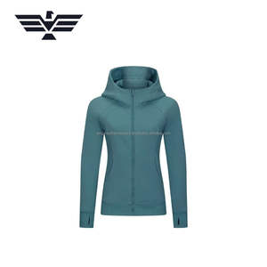 Chaqueta con Capucha de Cierre Completo para Mujer, Otoño Invierno, Ajustada, 100% Algodón, Transpirable, Antiencogimiento, Estampada, Informal, de Alta Calidad, Azul - Product Image 4