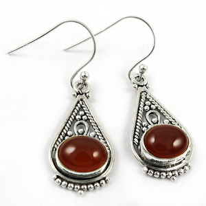 925สเตอร์ลิงเงินธรรมชาติคาร์เนเลียนอัญมณีช่างฝีมือดูห้อยต่างหูผู้หญิงเครื่องประดับทำด้วยมือขายส่ง - Product Image 1