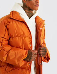 Veste matelassée en toile à bulles avec logo personnalisable OEM pour hommes, col montant avec capuche détachable, manteaux d'hiver chauds et épais - Product Image 4