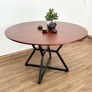 Mesa de Comedor Redonda de 120 cm con Patas de Hierro, Muebles de Madera de Caucho para Sala de Estar, Ensamblada BA68135 - Product Image 3