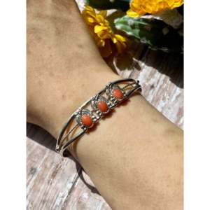 Lee Shorty Coral & Sterling <b>Silver</b> Fashion <b>Cuff</b> <b>Bracelet</b> Elegant Shorty Design with Coral & <b>Silver</b> Accents - Product Image 2