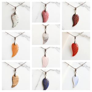 Collier pendentif pierre précieuse jaspe sésame sculpté aile d'ange en argent 925 - Product Image 2