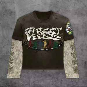 เสื้อยืดแขนยาวสำหรับผู้ชายแบบสองชั้นสำหรับ100% เสื้อยืดผ้าฝ้ายขนาดใหญ่ออกแบบโลโก้ได้ตามต้องการ - Product Image 5