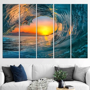 Impresión en lienzo de Sunset Wave: elegante arte de pared con paisaje marino, JUEGO DE 5 LIENZOS - Product Image 1
