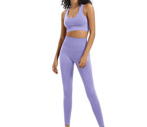 Conjunto de Yoga de talla grande sólida de alta calidad para gimnasio para mujer, Spandex sin mangas sin costuras/nailon, 2 piezas, Fitness, superventas con estilo - Product Image 3