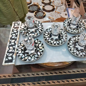 Plateaux Hôtels & Restaurant Bone Inlay Plateaux Ustensiles de cuisine Vente en gros Nacre & Acrylique Avec Mop Tea Coaster Set 4 Servant - Product Image 1