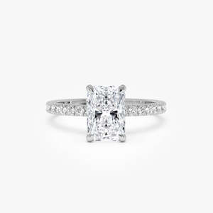Bague en or 14 carats avec diamant de laboratoire raffiné, taille radiant, pavé, halo caché, 2,45 carats E-F VS, cadeau d'anniversaire de mariage - Product Image 3