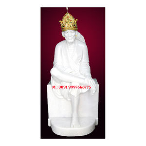 Statue de Sai Baba en marbre blanc très attrayante, position assise, avec Mukut sur la tête, haute qualité, utilisée pour la décoration et le culte des temples - Product Image 1