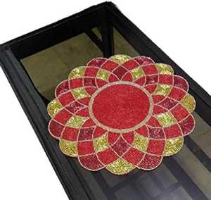 Napperon de table en verre rond de 5 pouces élégant et élégant fait à la main argent et or perles blanches catégorie tapis et tampons - Product Image 5