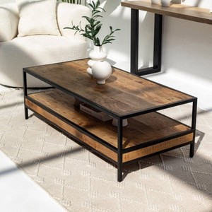 <span class=keywords><strong>Tavolino</strong></span> da caffè in legno rettangolare in stile <span class=keywords><strong>lago</strong></span> moderno con dettagli squisiti mobili per la casa con due ripiani lavorati a forza - Product Image 1