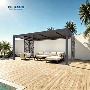 Pergola en aluminium à toit fixe imperméable avec toit arqué et drainage dissimulé pour patios, jardins et espaces bord de <span class=keywords><strong>piscine</strong></span> - Product Image 5