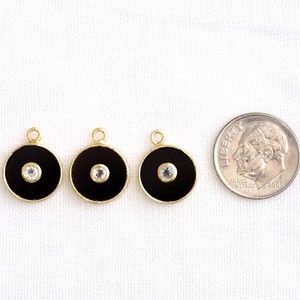 En vrac Noir Onyx Lisse Forme Ronde Sculpté Pierre Précieuse Pendentif pour Collier Argent Sterling 925 Plaqué Or Charmes Pendentif Bijoux - Product Image 4