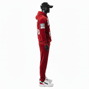 New Style Custom Logo Winter Solid Casual Cotton Flared Unisex Tracksuit Streetwear Hoodie Joggers Set Breathable <b>PVC</b> Patches - Product Image 2