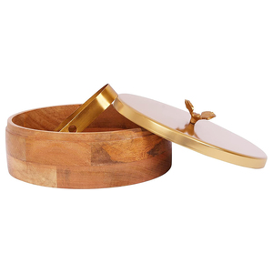 Cazuela redonda de madera vintage con tapa, diseño elegante hecho a mano, ideal para servir comidas calientes y almacenar alimentos para la cocina - Product Image 5