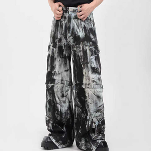 Tendance 2025, design d'hiver, jeans évasés pour hommes, patchwork, denim ample, pantalon hip-hop, jeans délavés, service OEM ODM personnalisé - Product Image 4