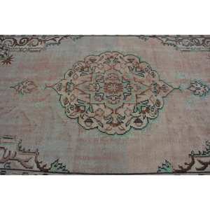 Tapis turc vintage écologique classique beige brun 6,4 x 10 pieds grand format patchwork en laine à poils moyens rectangulaire pour salle à manger - Product Image 5