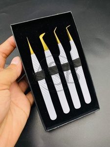 Pinces à cils fines en or blanc 90 45 degrés, en acier inoxydable, logo personnalisé, forte adhérence, pinces à cils pour extensions de cils - Product Image 6