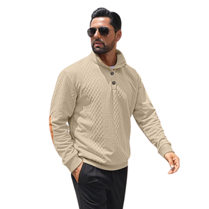 Pull-over décontracté pour homme doublé en beige avec tricot côtelé - Écologique pour l'hiver - Fabriqué en mélange de coton doux - Product Image 5