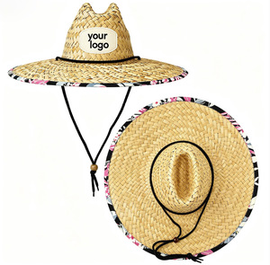 Chapeau de sauveteur en paille à large bord, personnalisable avec logo imprimé sous le bord, idéal pour la plage (vente en gros) - Product Image 1