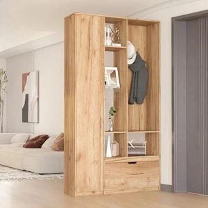 Meuble de séparation d'entrée sur mesure avec panneaux cannelés, étagères ouvertes et approvisionnement en gros pour projets d'aménagement intérieur - Product Image 1