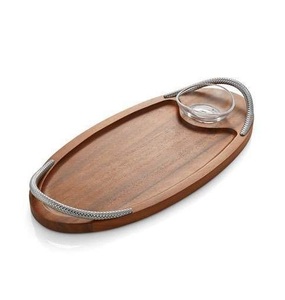 Bandeja de madera de forma ovalada de calidad superior, asas de metal, bandeja de servicio de comida de Ramadán elegante para decoración del hogar, vajilla, bandeja de madera - Product Image 1