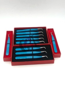 Ensemble de pinces à cils en acier inoxydable de précision, pointe lisse bleue, 10 mm, emballage en boîte - Product Image 6