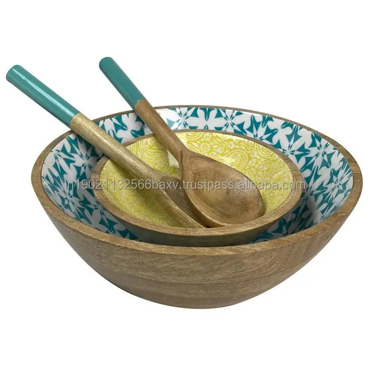 Factory Price Wooden Bowl Decorative Enamel Sticker Print Serving Bowl Tableware Dinnerware Set Bowl At Best Price