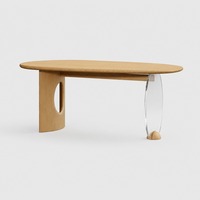 Table de salon ovale moderne en bois de chêne avec pieds en acrylique transparent pour la maison, l'appartement, l'hôtel, la salle à manger