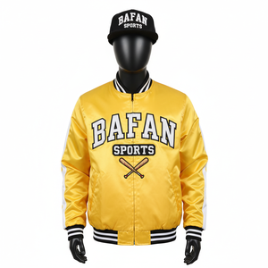 Blouson aviateur en satin de haute qualité 240 GSM jaune or avec rayures blanches veste en satin de conception de logo brodé personnalisé pour homme - Product Image 1