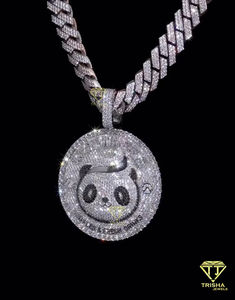 Pendentif Panda en argent sterling 925 plaqué or blanc et diamants cultivés par VVS Lab sans chaîne. - Product Image 2