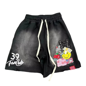 Ropa de calle para hombre, pantalón corto personalizado de algodón desteñido al sol, apliques de felpa francesa, parche bordado, desgastes Vintage, lavado ácido corto - Product Image 6