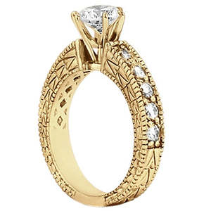 Bague de fiançailles vintage en or jaune 14 carats avec diamant rond de 3,50 carats, pièce d'héritage - Product Image 1
