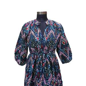 Comfortable Vintage Button Puff Sleeve Midi-Length Floral <b>Dress</b> in Various Sizes & Colors for Women's Formal Events & <b>Career</b> - Product Image 3