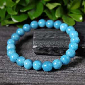 Pulsera con cuentas redondas lisas de piedra aguamarina Natural, protección espiritual, pulseras de cristal curativas delicadas, regalo para mujeres y hombres - Product Image 2