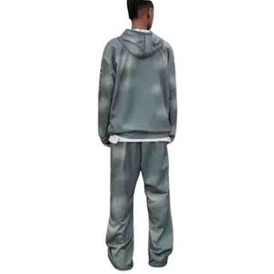 Nouvelle offre spéciale personnalisé Zip Up survêtements en détresse Patch acide lavage à capuche et pantalons de survêtement ensemble survêtement évasé pour hommes - Product Image 3