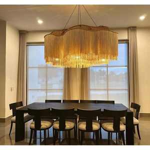 Lámpara Colgante Grande de Macramé Estilo Boho Chic con Borlas y Flecos para Decoración de Sala de Estar, Forma Ovalada Rectangular, Luz Blanca Cálida, Hecha de Cuerda - Product Image 1