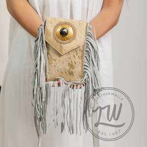 Real Handmade Hair On Leather Fringe Handbag Metallic Fur Leather Mobile Phone <b>Pouch</b> Bag Bohemian Leather Bags - Product Image 3