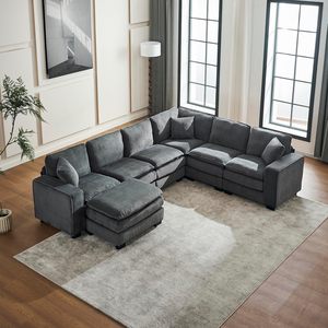 Oversized 7 Seaters Modular Cushions Sectional <b>Sofa</b> Couch with Movable Ottoman U-Shaped Free Combined <b>Corner</b> Sectional & Couch - Product Image 5
