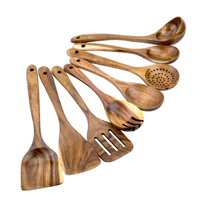 Juego de utensilios de cocina de madera de teca natural Espátula y cuchara para cocinar Utensilios ecológicos de glowin fashion - Product Image 3