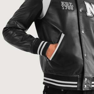 Veste varsity en cuir véritable Liberte <span class=keywords><strong>New</strong></span> <span class=keywords><strong>York</strong></span>, noire, réversible et zippée, imperméable, taille XS à XL, pour l'automne - Product Image 6