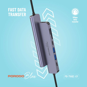 Porodo Hub USB-C 7 ports bleu 4K double USB-A compatible avec l'interface USB 2.0 pour & - Product Image 5